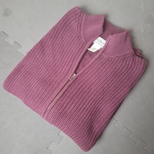 LL Bean Burgundy Mens XL Ribbed Drivers Knit Full Zip 100% Cotton Sweater